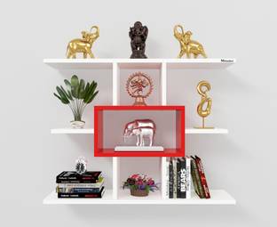 mahaakaay Big Wooden Decor Display Showcase Wall Mounted Shelves Color White Red Particle Board Wall Shelf