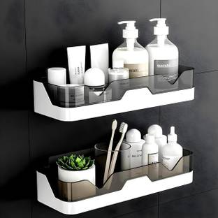 Finner Wall-Mounted Bathroom Storage Shelf – No-Drill Shower Organizer for Toiletries Plastic Wall Shelf