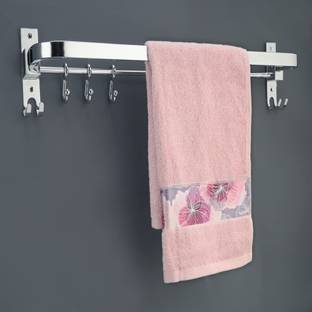 ADONZ Anti Rust 304 Folding Rod with Hooks, Towel Rack,Towel Bar 24 inch 1 Bar Towel Rod