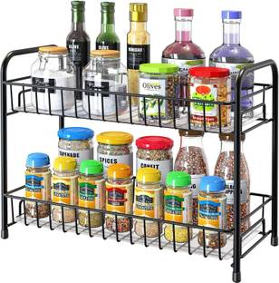 M Y Containers Kitchen Rack Iron Foldable 2-Tier Iron Kitchen Spice Rack for Condiments