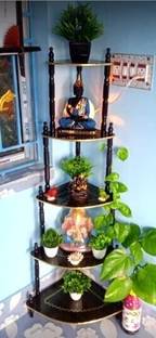Shree Enterprises 5 Shelf Wooden Corner, Floor Standing, Multipurpose Rack, Corner, Brown Finish Wooden Wall Shelf