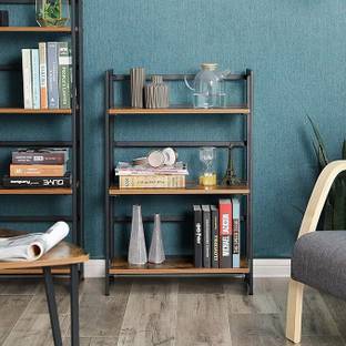 Indian Decor 45557 Ladder Shelf, Folding Storage Rack, 3-Tier Bookshelf, Metal Semi-Open Book Shelf