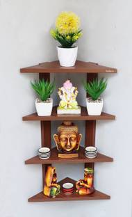 Madhuran Delta Corner unit classic walnut Particle Board Wall Shelf