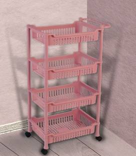 3D METRO SUPER STORE 4 Tier With Wheel Multipurpose Kitchen Storage Organizer Folding Rack Plastic Kitchen Trolley