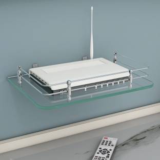 Plantex Glass Set Top Box Wall Shelf/Stand with Wall Brackets (12 X 9 Inch) Glass Wall Shelf