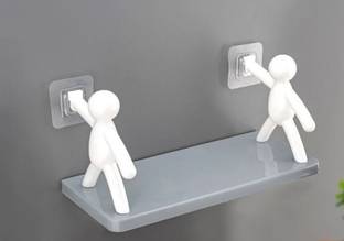 SJK Self Adhesive Multi-Purpose Wall Hanging Humanoid floating Shelf 2*0.110 Plastic Wall Shelf