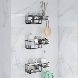 Plantex Self-Adhesive Bathroom Rack with Soap Stand/Multipurpose Storage Organizer Steel Wall Shelf