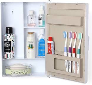 PGen Small (Size: 10x14x4 Inch) MINI Plastic Bathroom Mirror Storage Basin Cabinet Polypropylene Wall Shelf
