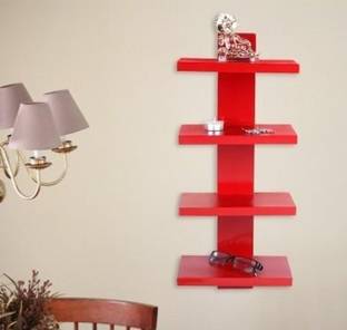 NationalArts wooden wall shelf wall decor hanging floating Mounted red Wooden Wall Shelf