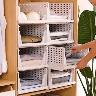 Finner Multipurpose Foldable Storage Basket Wardrobe Organizers for Clothes (Pack of 8) PVC Collapsible Wardrobe