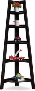 rf royal finish 5 Shelves Assorted Foldable Bookshelf Cum Corner,Carbon Black,Matte Finished Wooden Wall Shelf
