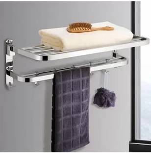 Well Set Premium Look Stainless Steel Dual Folding Towel Rack for Bathroom/Towel Stand SILVER Towel Holder