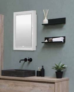 HOMACE Glam Mirror Cabinet Plastic Bathroom Mirror Cabinet with Lock Plastic Wall Shelf