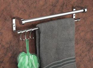 iSTAR 304 Bathroom Rack Towel Rod with Hooks (24 Inch) Stainless Steel Wall Shelf