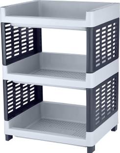 AAKAR - Viva 3 Compartments Plastic Rack for Office, Kitchen and General Use Plastic Wall Shelf