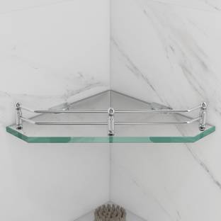 Plantex Premium Diamond Glass Corner Shelf for Bathroom/Kitchen Shelf/Bathroom Accessories(9x9 Inches) Glass Wall Shelf