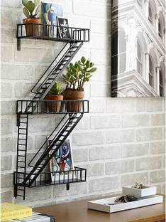 Vintageware Fire Escape Design Iron Wall Shelve Shelf for Home and Office Decoration (Black) Iron Wall Shelf