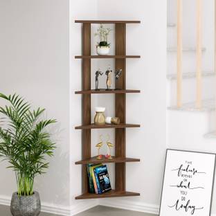 BLUEWUD Braine Multipurpose Wall Decor Floating & Free Standing Shelf Brown Maple Particle Board Wall Shelf