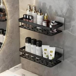 FLASHKITCH Self-Adhesive Multipurpose Wall Mounted Bathroom Organiser Plastic Wall Shelf Plastic Wall Shelf