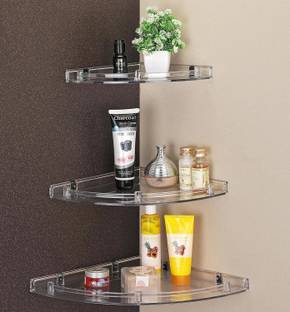 RBS Unbreakable Premium Corner Set Clear Bathroom Corner (Pack Of 3) Acrylic Wall Shelf