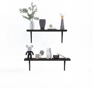 Mighty Home Wall Mounted Wooden Shelf | Floating Shelf with Black Metal Frame | Wooden Wall Shelf