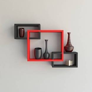 Eco Handicrafts Wall Decoration Shelf Rack MDF Wall Shelf (Number of Shelves - 3, BLACK & RED ) Wooden Wall Shelf
