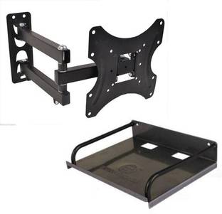 UNIBOX Full Motion TV Wall Mount Bracket with Metal Shelf Iron Wall Shelf