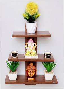 Madhuran Batten Walnut Particle Board Wall Shelf