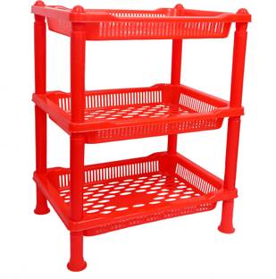 ARISERS Red multipurpose layer 3 rack shelf Plastic Wall Shelf