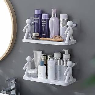 AKEY Wall Bathroom Storage Rack Bathroom Shelf Wall Mounted Bookshelf Office Shelves Plastic Wall Shelf