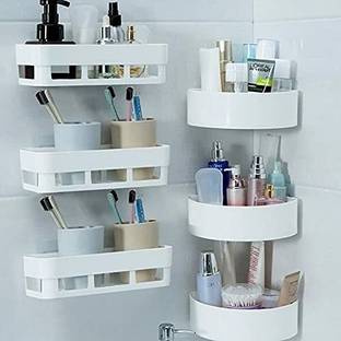 AGHORA TECHNOLOGIES Multipurpose Bathroom Shelves For Wall/Self Adhesive Traceless Kitchen And Bathroom Shelf Organizer/Plastic Hanging Toilet Bathroom Rack Desktop Wall Mount No Drill Required Wall Shelves/Kitchen Rack/Toothbrush Caddy/Kitchen Wall Shelf/Kitchen Shelves/Bathroom Wall Shelves Rack For Storage/Plastic Wall Shelf With Magic Sticker /bathroom accessories set Plastic Wall Shelf