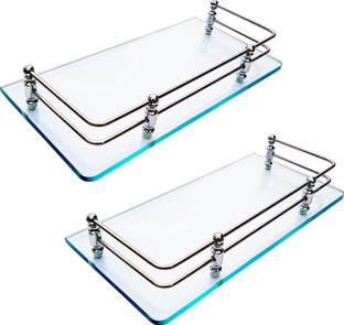 SQUARO ONLINE STORE Premium Clear Glass Shelf for Bathroom Multipurpose Wall Shelf Kitchen Storage Shelves rack (12x6 Inches, Clear, Pack Of 2 ) Glass Wall Shelf