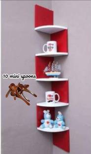 CraftOnline CraftOnline Wooden Wall Mounted Wall Zigzag Corner 5 Shelves With 10 Mini spoon Wooden, MDF (Medium Density Fiber) Wall Shelf
