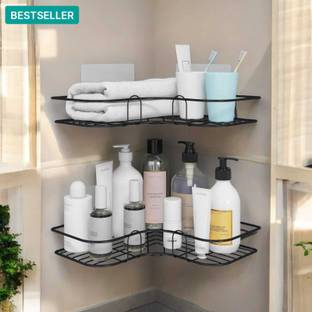 Shriyagic Multi-use Self Adhesive Kitchen Bathroom Corner Shelf,storage Rack { PACK OF 1} Stainless Steel Wall Shelf
