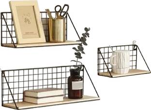 ONLINECRAFTS 3 pc iron Wall Hanging Shelf Display Rack for Books Picture Frames Iron Wall Shelf