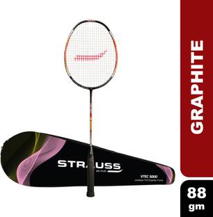 Strauss VTEC-5000 Full Graphite Premium (Single) Red, Black Strung Badminton Racquet