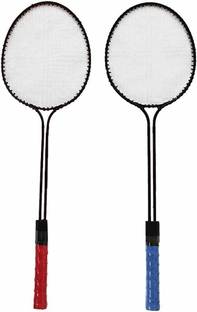 NS Sports Double Shaft Iron Body Pack Of 2 Piece Badminton Racket Blue, Red Strung Badminton Racquet