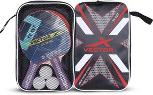 VECTOR X Octane Table Tennis Playset (2 Racquets & 3 Balls) (White Ball) T.T Bat Set Black, Red Table Tennis Racquet