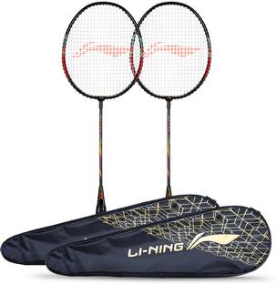 LI-NING Smash XP 60 IV (Set of 2 + 2 Full Covers) (Strung, Black / Pink) Red Strung Badminton Racquet