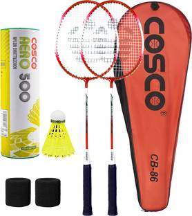 COSCO Badminton Kit (CB-86 Racket, Aero 500 Shuttle Box "6 Shuttle", 2 Wrist Band) Red Strung Badminton Racquet