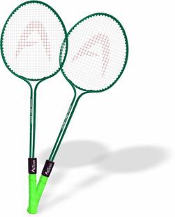 ARITNO Double Shaft Badminton Racket Set of 2 Piece with 3 Piece Nylon Shuttles Green Strung Badminton Racquet