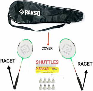 Rakso Green Wide 85 Badminton racquets SET OF 2 PCS WITH COVER 6 FEATHER SHUTTLE COMBO Green Strung Badminton Racquet