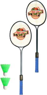 omexx Double Shaft Badminton Racquet With 2 Nylon Shuttle Multicolor Strung Badminton Racquet