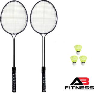 AB FITNESS Badminton Kit (2 Double Shaft Racquet + 3 Nylon Shuttle) Black, Blue, Green, Red Strung Badminton Racquet