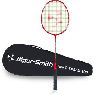 Jager-Smith AS100R Aluminium Badminton Racquet with Isometric Head and Tempered Steel Shaft Red Strung Badminton Racquet