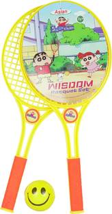 asian Shinchan Wisdom Racquet Set Plastic for Indoor & Outdoor Play for Kids Yellow Strung Badminton Racquet