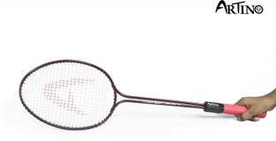 ARITNO Double Shaft Badminton Racket Set of 2 Piece with 3 Piece Nylon Shuttles Pink Strung Badminton Racquet