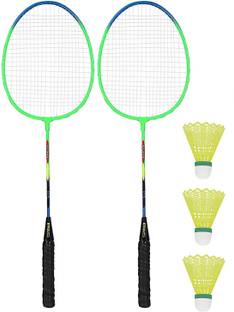 Strauss Strike 103 Badminton Racquet Set with Shuttlecock Blue, Green Strung Badminton Racquet