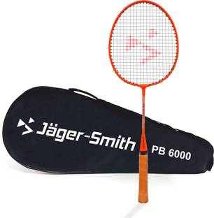 Jager-Smith PB6000 Aluminium Badminton Racquet with Tempered Steel Shaft for Kids age 6-11 Orange Strung Badminton Racquet