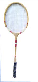 Navex Wooden Ball Badminton Raquet ( Pack of single raquet) Brown Strung Racquetball Racquet